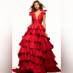 COPY - Sherri Hill 56035 Plunging Neckline Ball Gowns Taffeta Evening Gown Size…